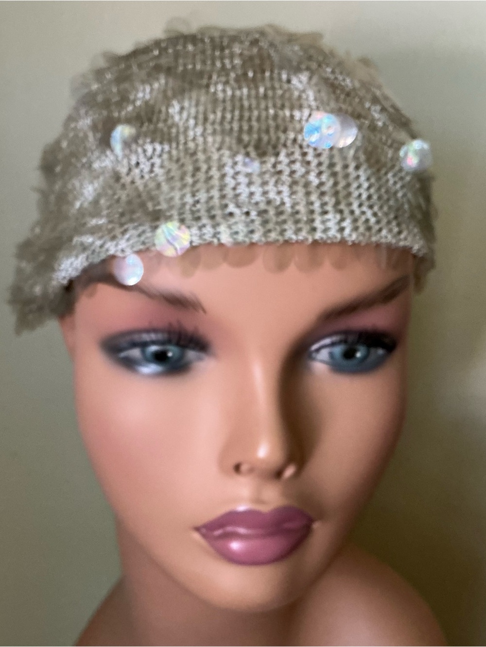 Sequin Knit  Beret Champagne Beige Italy